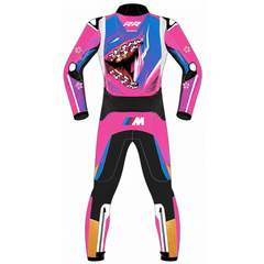 Personalized motorcycle leather racing suit back design with custom graphics