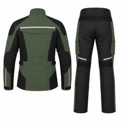 Ranger all-terrain textile motorcycle riding suit olive green black back view with CE armor