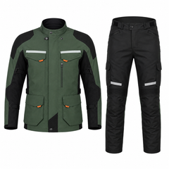 Ranger all-terrain textile motorcycle riding suit olive green black front view with CE armor