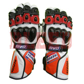 Honda Repsol motorbike leather racing gloves front view