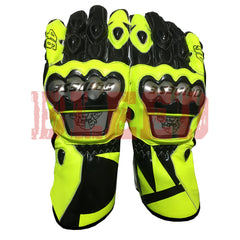 Valentino Rossi VR46 motorbike leather racing gloves front view