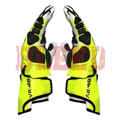 Valentino Rossi VR46 motorbike leather racing gloves wrist view
