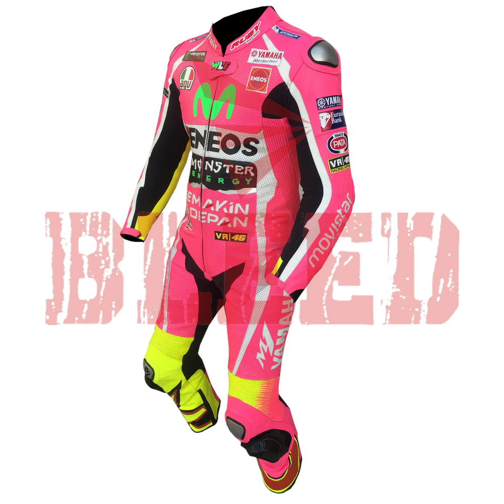 Rossi Pink Motorbike Leather Racing Suit Left View
