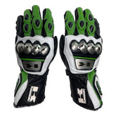 Kawasaki Ninja racing leather motorcycle gloves front view