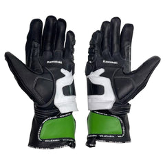 Kawasaki Ninja racing leather motorcycle gloves back view
