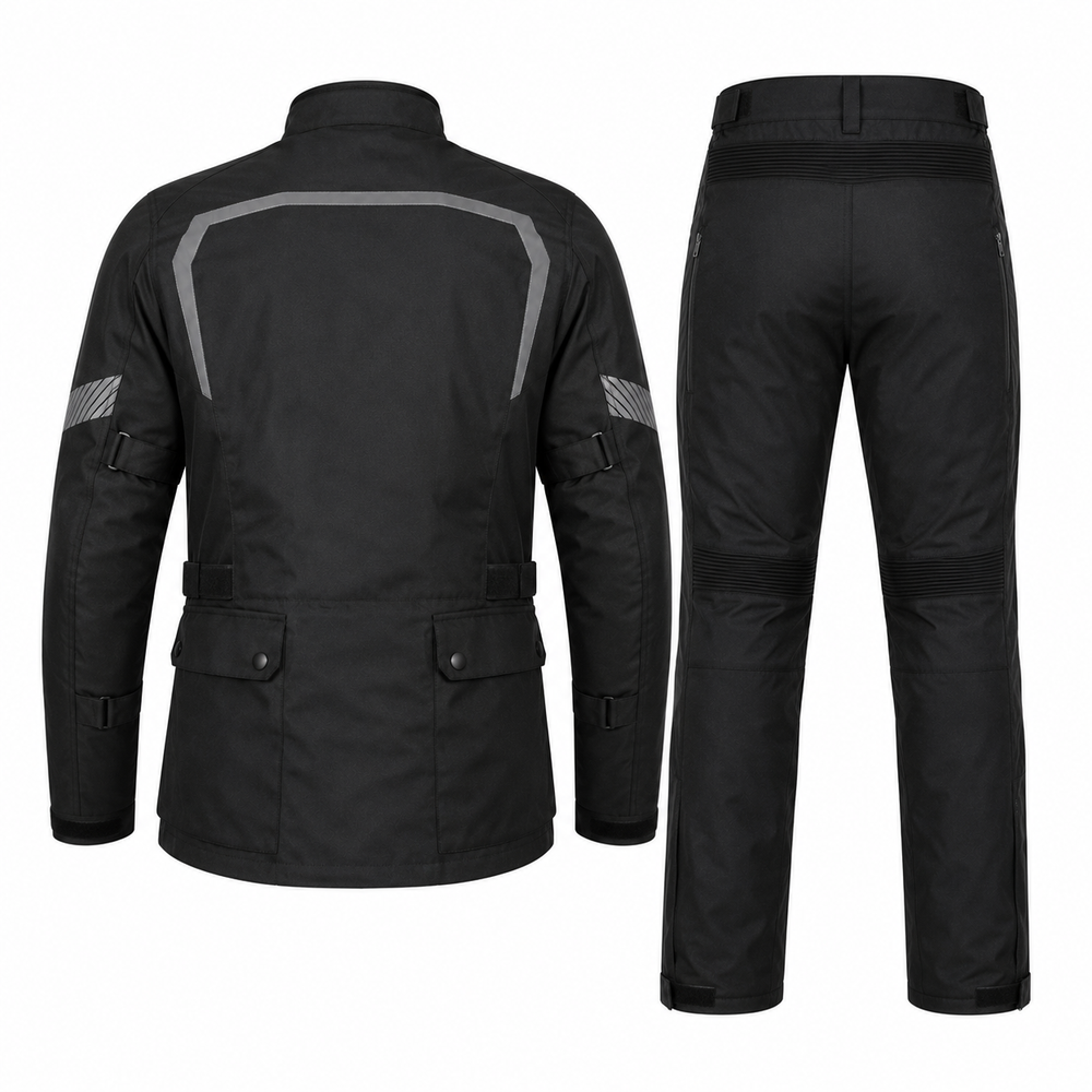 Sentinel touring textile motorcycle riding suit black back view with CE armor