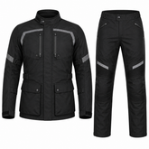 Sentinel touring textile motorcycle riding suit black front view with CE armor