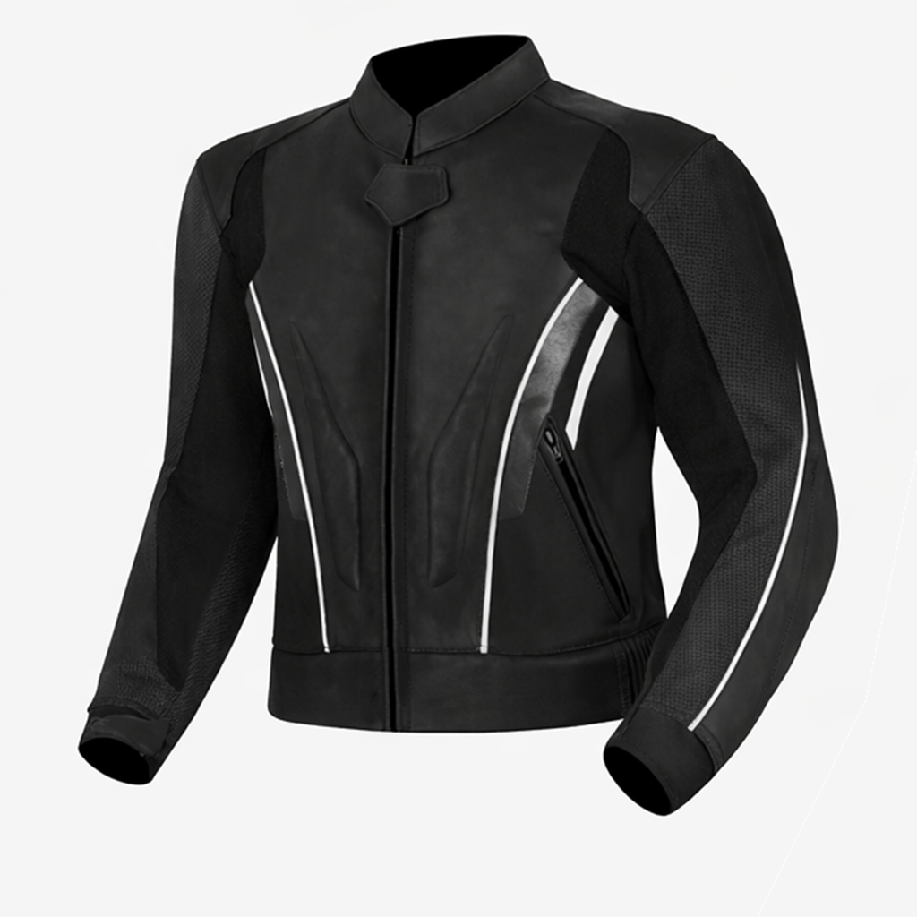 black motorcycle gear Shadow Lume Leather Jacket Black Riding Gear