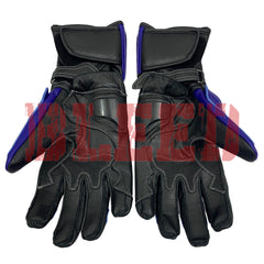 Suzuki GSX-R blue motorcycle leather racing gloves pro wrist view