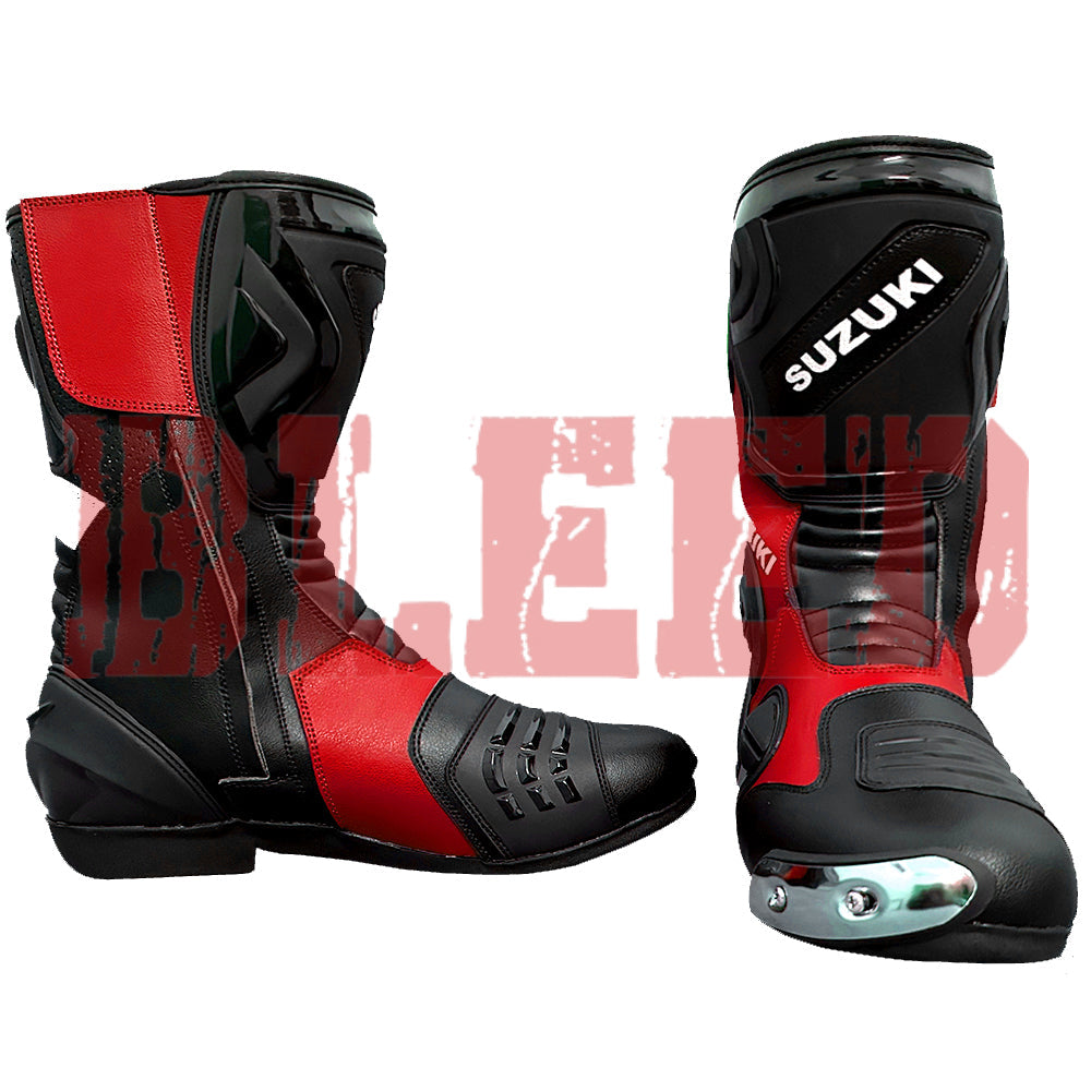 Suzuki GSX-R MotoGP motorbike leather riding boots back view