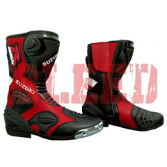 Suzuki GSX-R MotoGP motorbike leather riding boots side view