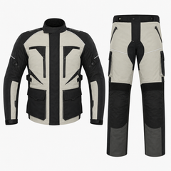 Trailhead ADV textile motorcycle riding suit stone black front view with CE armor