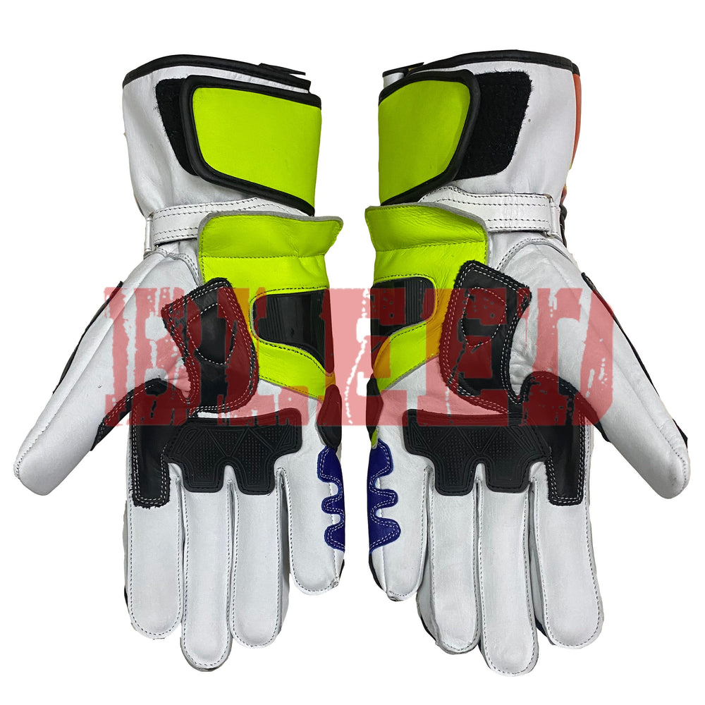 Valentino Rossi premium motorcycle leather racing gloves wrist view