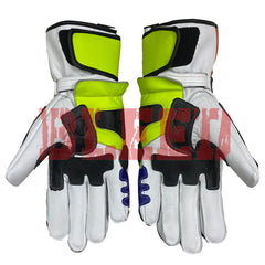 Valentino Rossi premium motorcycle leather racing gloves wrist view