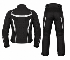 Vertex sport touring textile motorcycle riding suit black white back view with CE armor