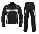 Vertex sport touring textile motorcycle riding suit black white front view with CE armor