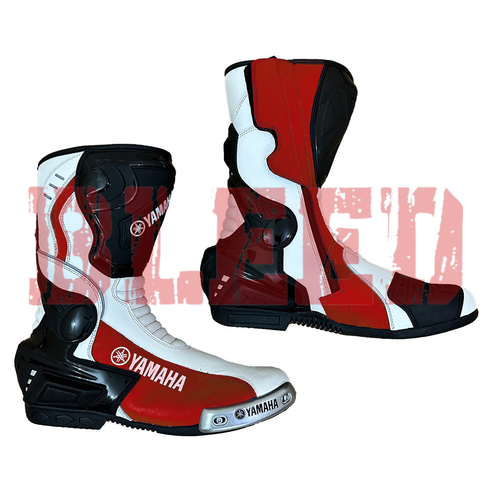 Yamaha MotoGP motorcycle leather racing boots back view