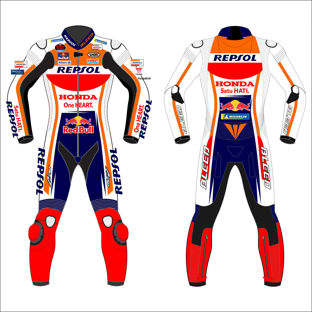 Alex Marquez Honda Repsol 2021 MotoGP leather racing suit front view