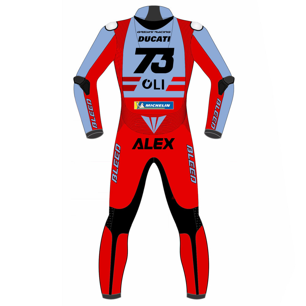 レモンMARUKO レッド ＆プレミアムブルー ボディスーツ Alex Marquez Ducati Gresini 2023 MotoGP Leather Racing Suit