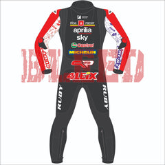 Aleix Espargaro Aprilia British GP 2024 MotoGP leather racing suit detail view
