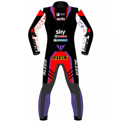 Aleix Espargaro Aprilia Racing 2024 MotoGP leather racing suit detail view