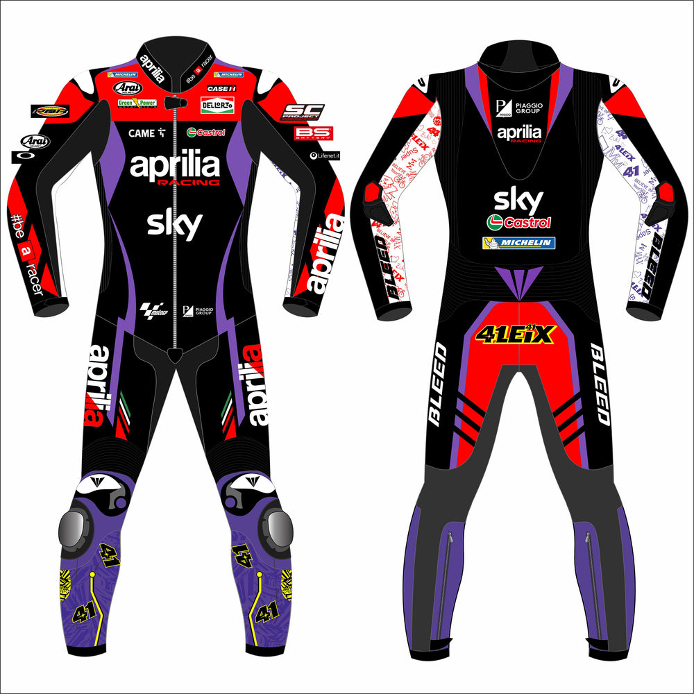 Aleix Espargaro Aprilia Racing 2024 MotoGP leather racing suit front view