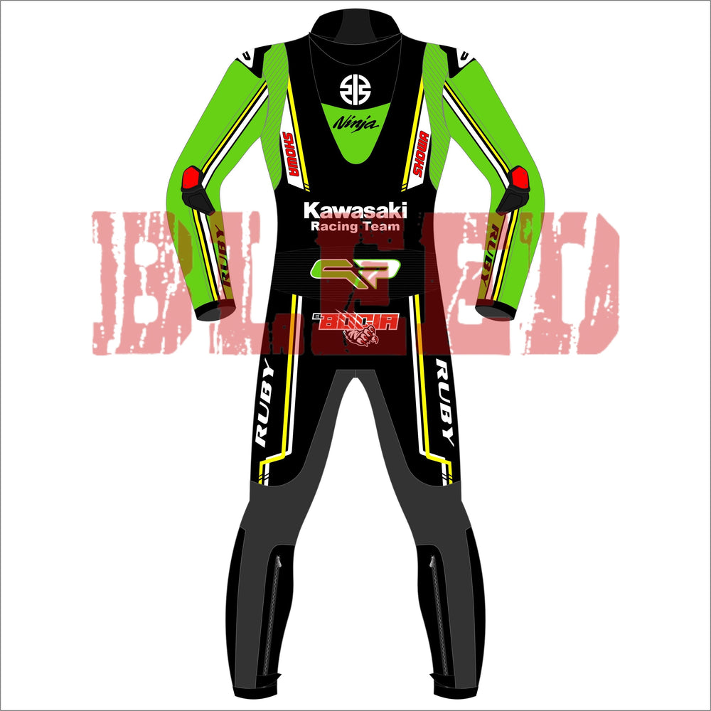 Axel Bassani Kawasaki Ninja 2024 WSBK leather racing suit detail view