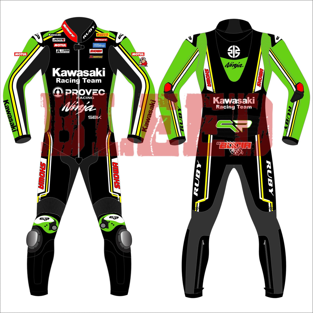Axel Bassani Kawasaki Ninja 2024 WSBK leather racing suit front view