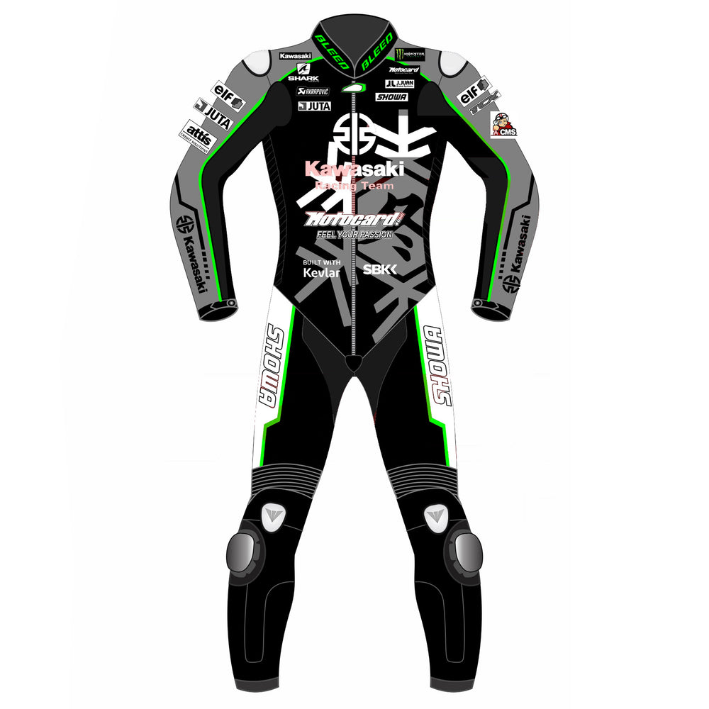 Alex Lowes Kawasaki Ninja 2023 WSBK test track leather racing suit back view