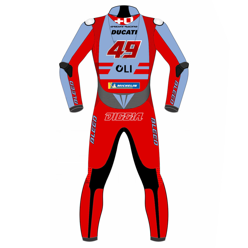 Fabio Di Giannantonio Ducati Gresini 2023 MotoGP leather racing suit detail view
