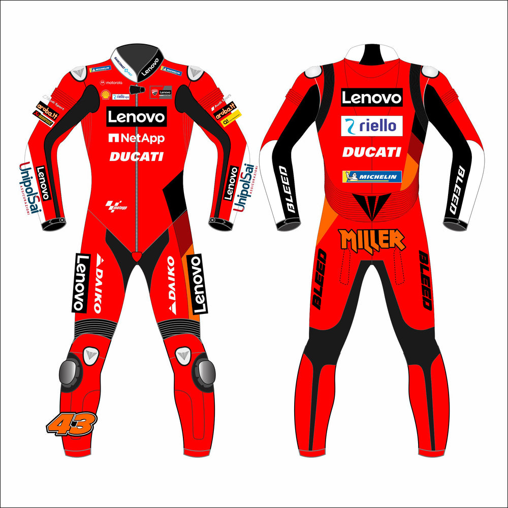 Jack Miller Ducati Lenovo 2021 MotoGP leather racing suit front view