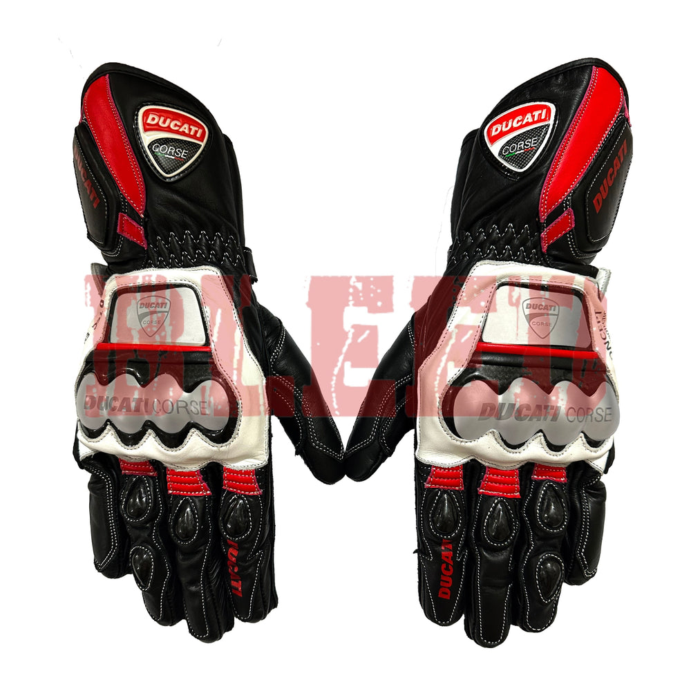 Ducati Corse C6 leather motorbike racing gloves front view