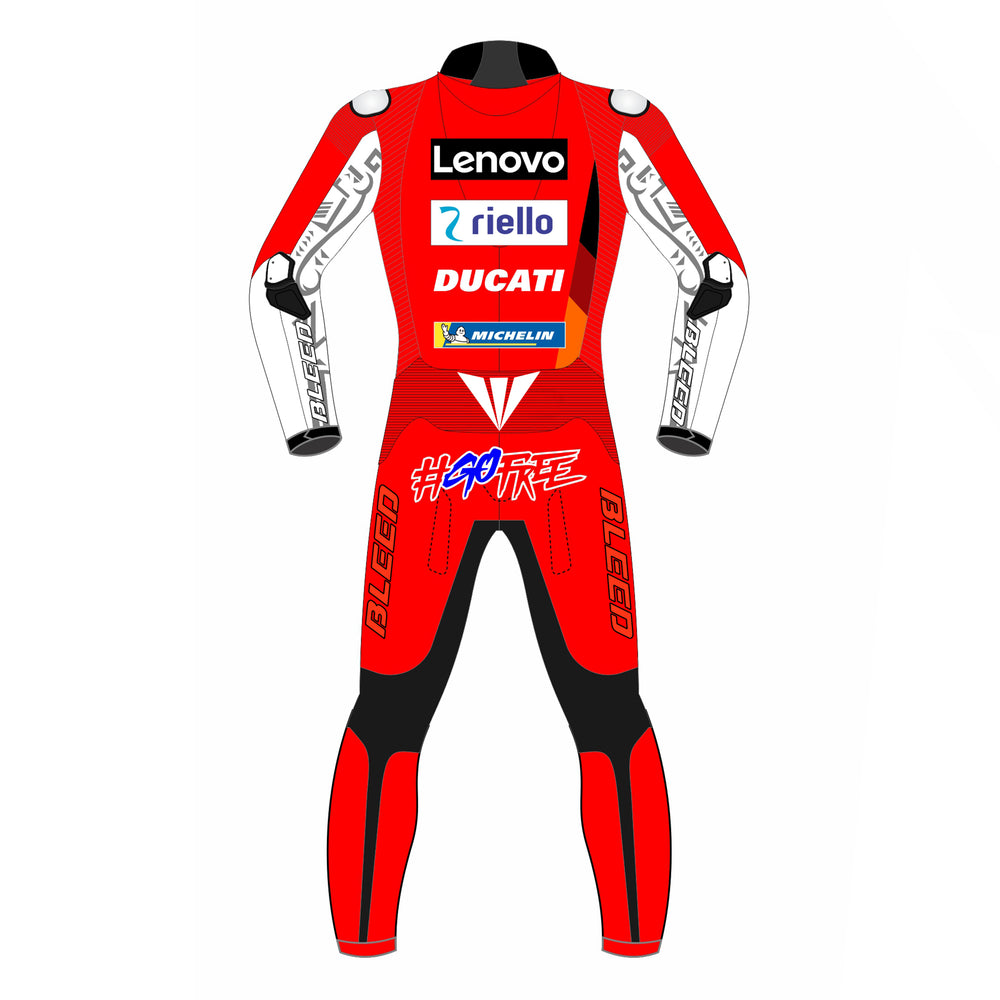 Francesco Bagnaia Ducati Lenovo 2021 MotoGP leather racing suit detail view