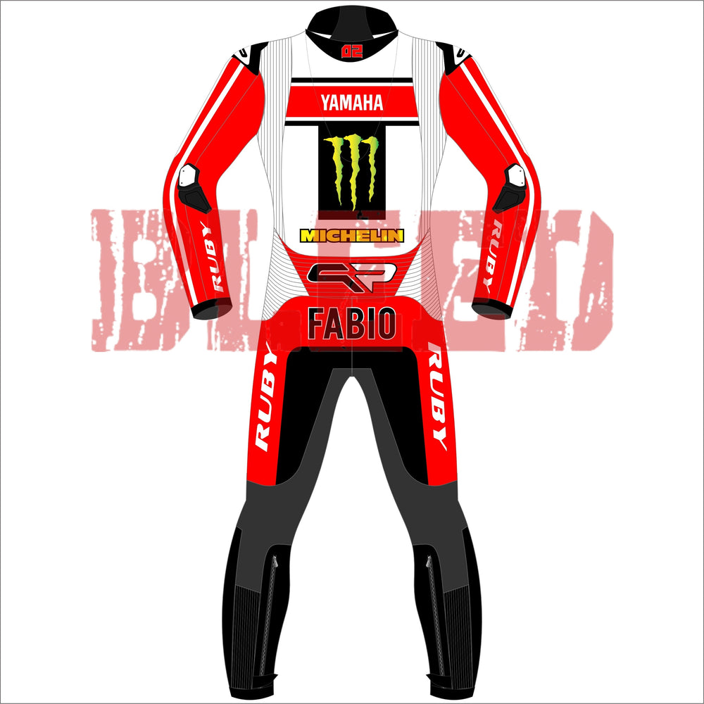Fabio Quartararo Yamaha British GP 2024 MotoGP leather racing suit detail view