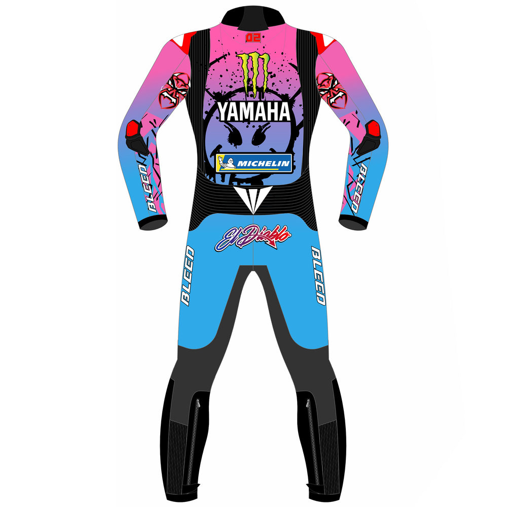 Fabio Quartararo Yamaha French GP 2024 MotoGP leather racing suit detail view