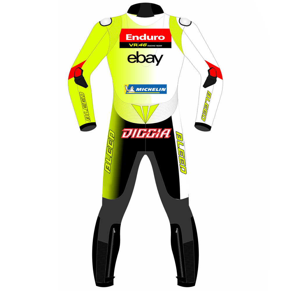 Fabio Di Giannantonio VR46 Pertamina Enduro 2024 MotoGP leather racing suit detail view
