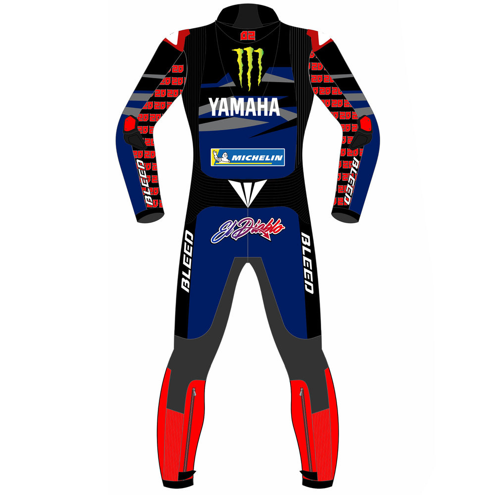 Fabio Quartararo Monster Energy Yamaha 2024 MotoGP leather racing suit detail view