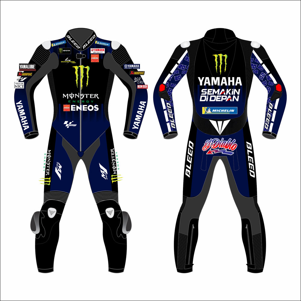 Fabio Quartararo Monster Energy Yamaha 2021 MotoGP leather racing suit front view