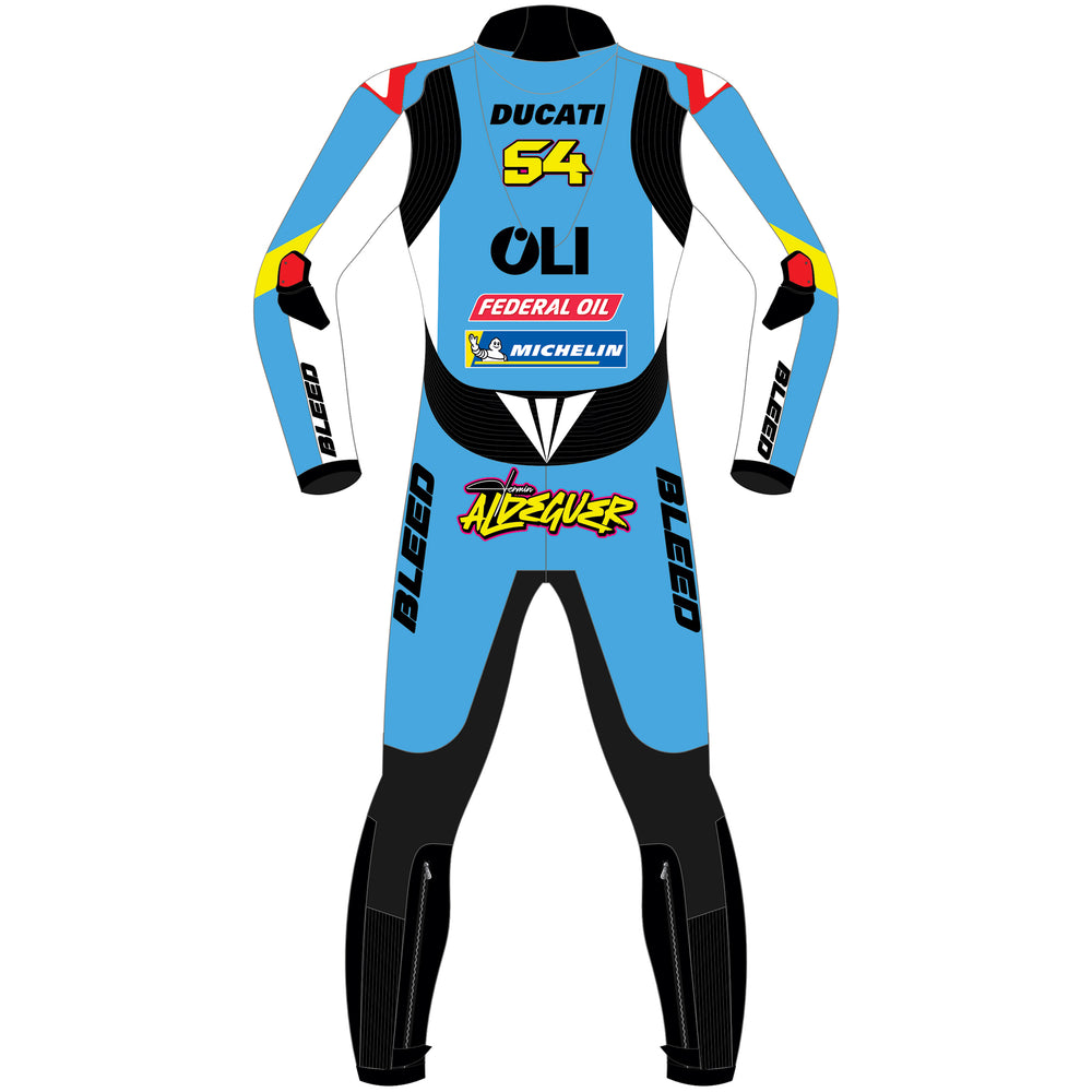 Fermin Aldeguer Ducati Gresini 2025 MotoGP leather racing suit detail view
