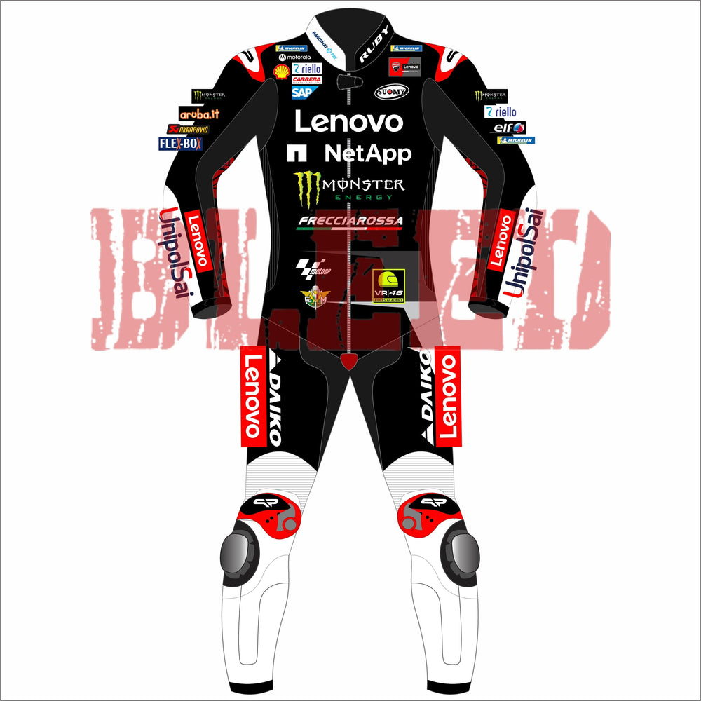Francesco Bagnaia Ducati Lenovo British GP 2024 motorcycle leather riding suit back view