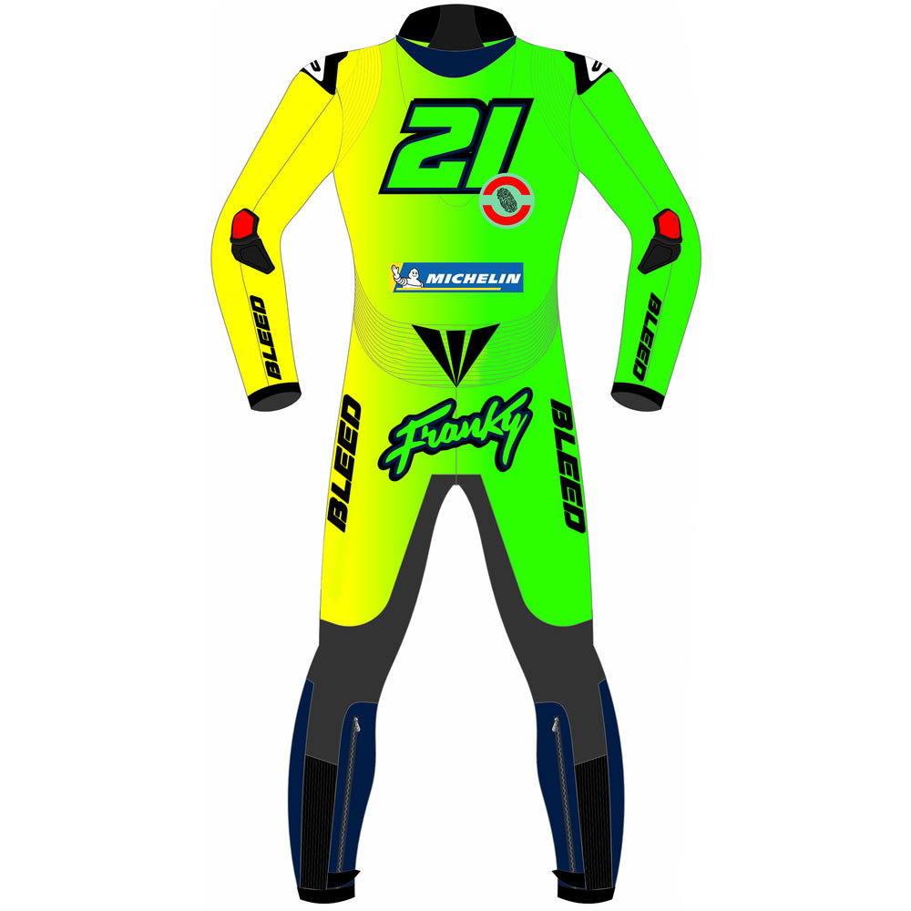 Franco Morbidelli Barcelona Winter Test 2025 MotoGP leather racing suit detail view