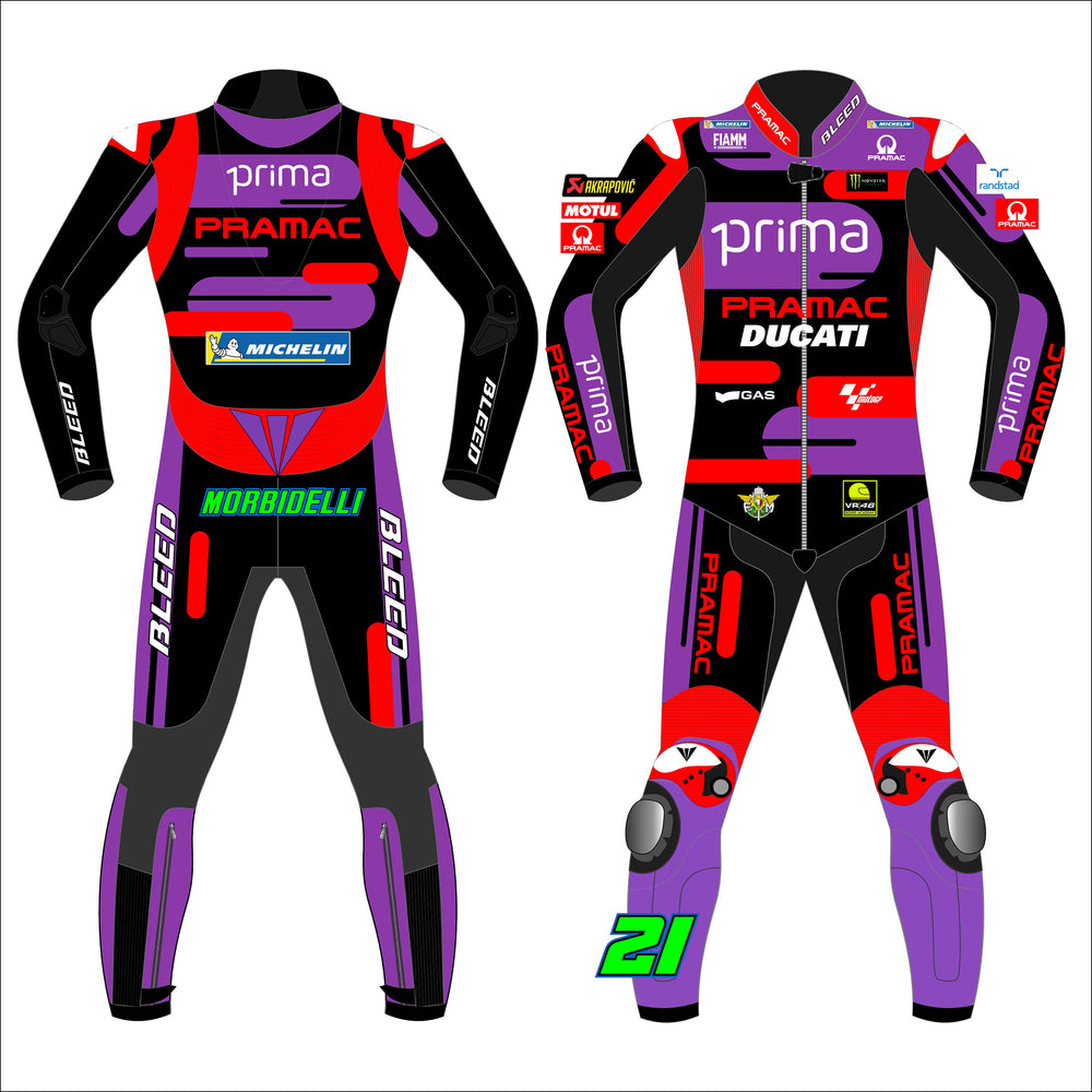 Franco Morbidelli Ducati Pramac 2024 MotoGP leather racing suit front view