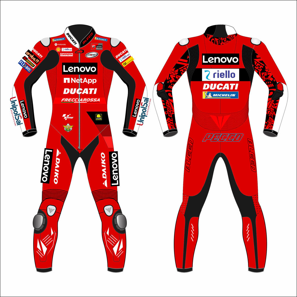 Francesco Bagnaia Ducati Lenovo 2022 MotoGP world champion leather racing suit front view
