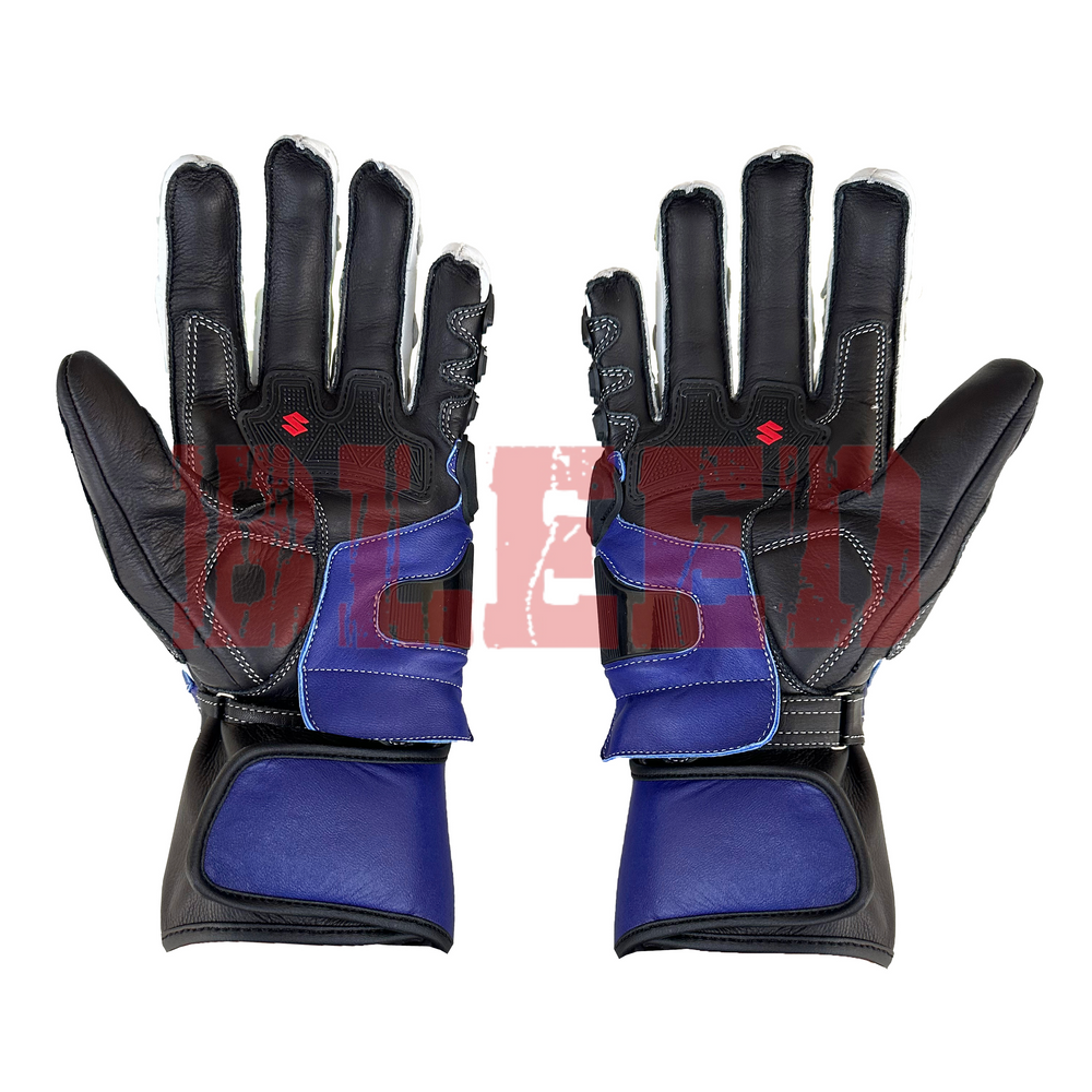 Suzuki GSX-R1000 men leather motorbike racing gloves detail view