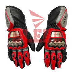 Aprilia RSV4 motorbike racing leather gloves pro series front view