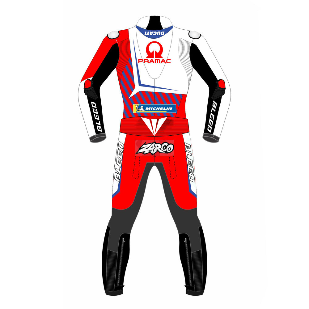 Johann Zarco Ducati Pramac 2021 MotoGP leather racing suit detail view
