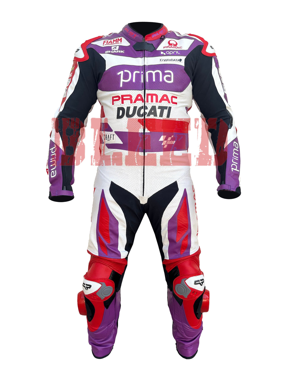 Jorge Martin Ducati Pramac 2023 MotoGP leather racing suit front view