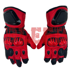 Jorge Martin Ducati Pramac 2024 MotoGP leather racing gloves front view