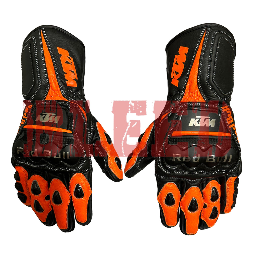 KTM Red Bull dirt bike leather racing gloves front view