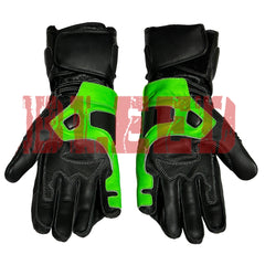 Kawasaki Monster Energy motorbike leather racing gloves detail view